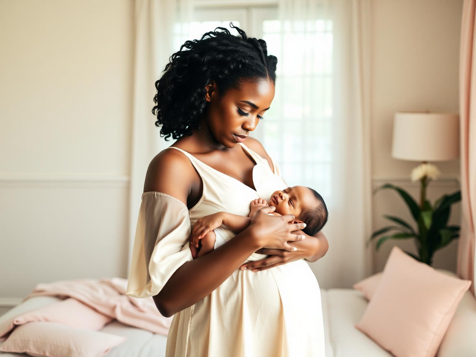 Postnatal support in Nairobi: mother cradling her sleeping newborn at home